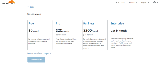 يحتوي CloudFlare على العديد من حزم الخدمة لتختار منها ما يناسبك.