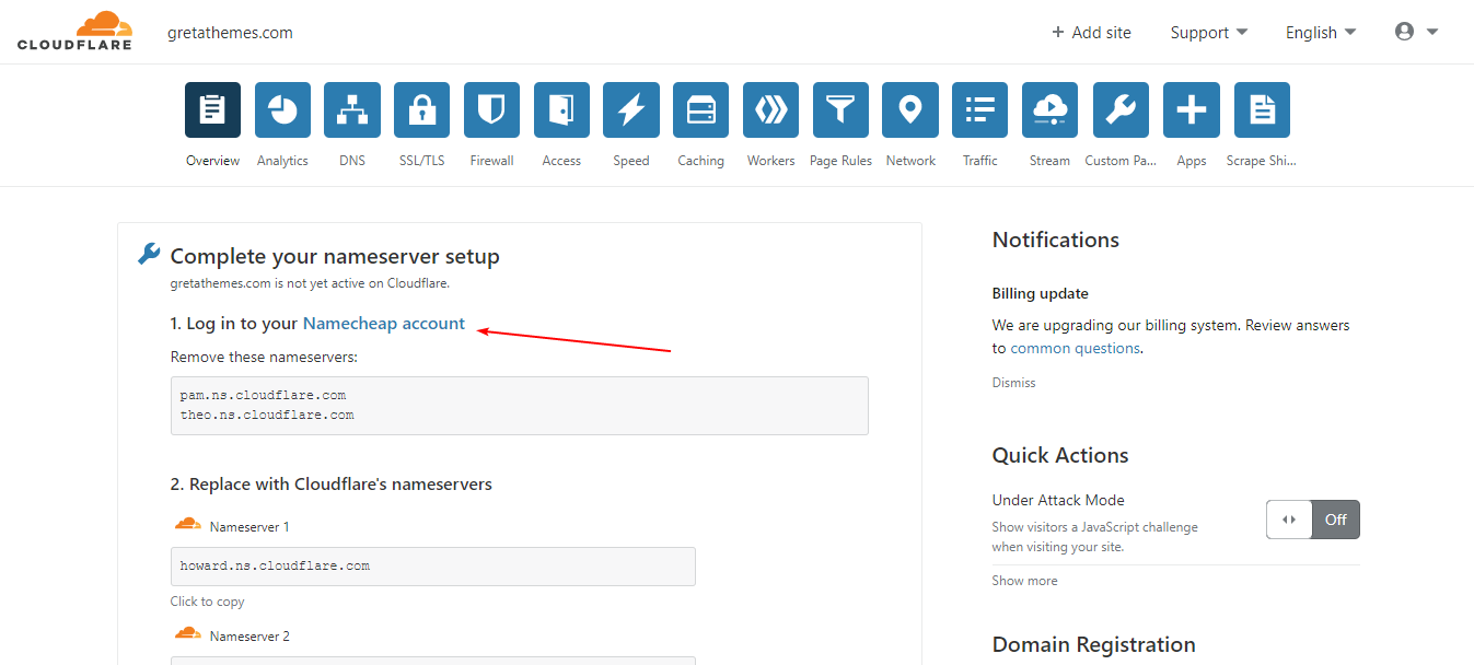 قم بتوجيه خوادم الاسم إلى Cloudflare
