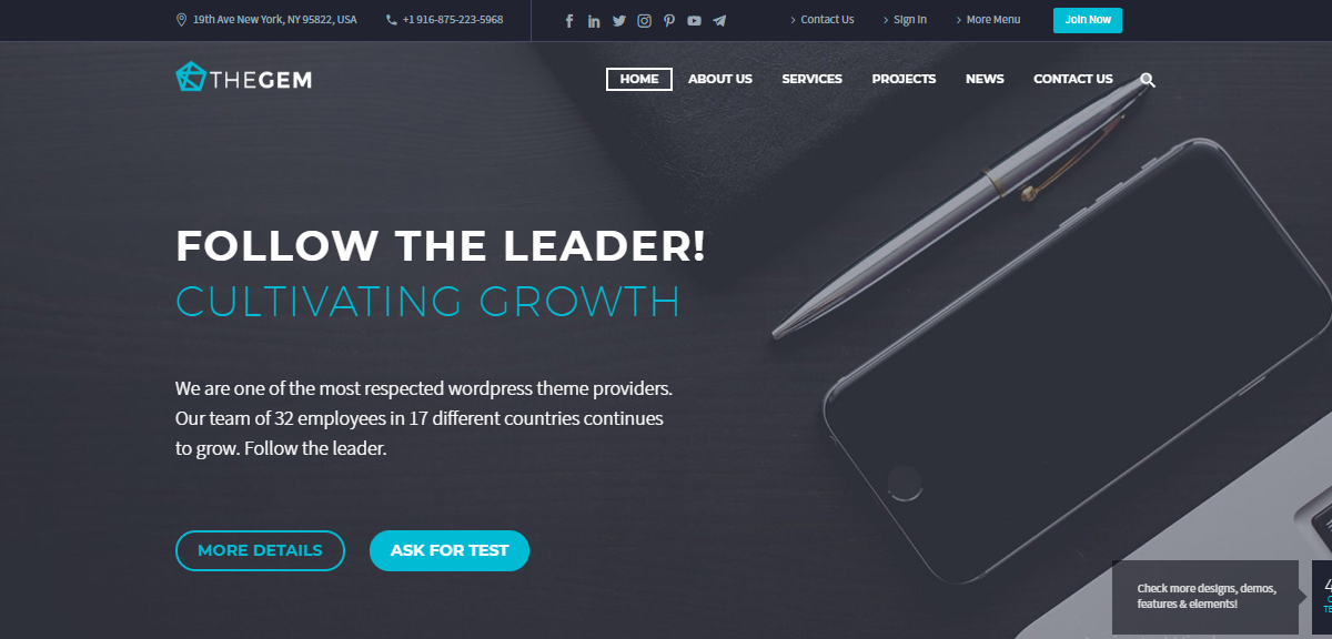 Tema TheGem con diseño empresarial creativo moderno