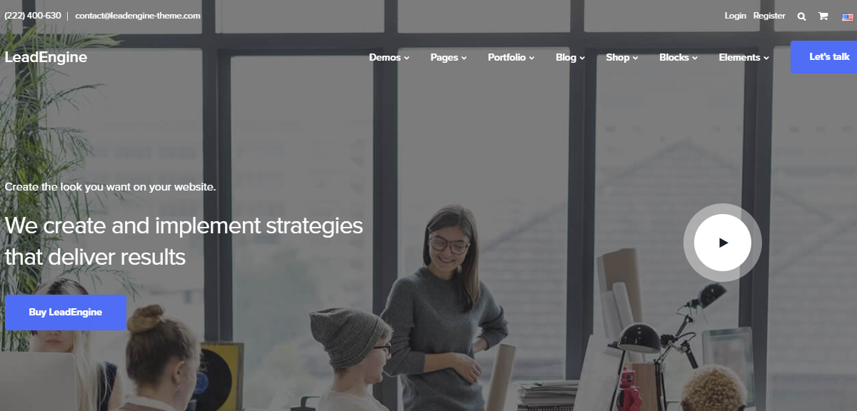 El tema empresarial LeadEngine es un tema de propósito múltiple