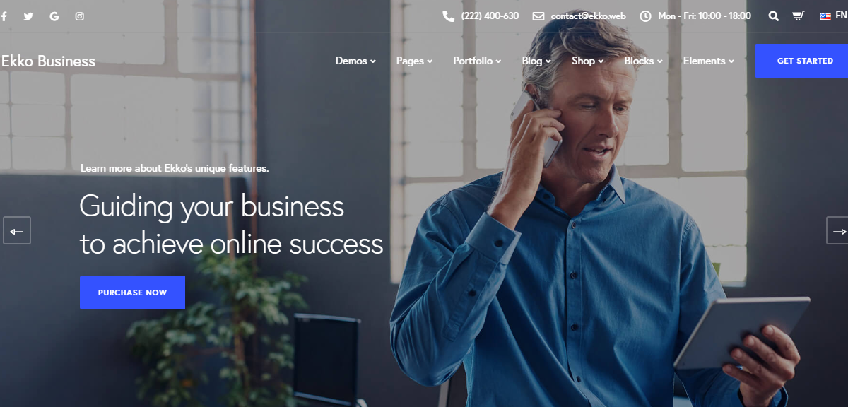 Ekko es el tema con muchas funciones para los negocios.
