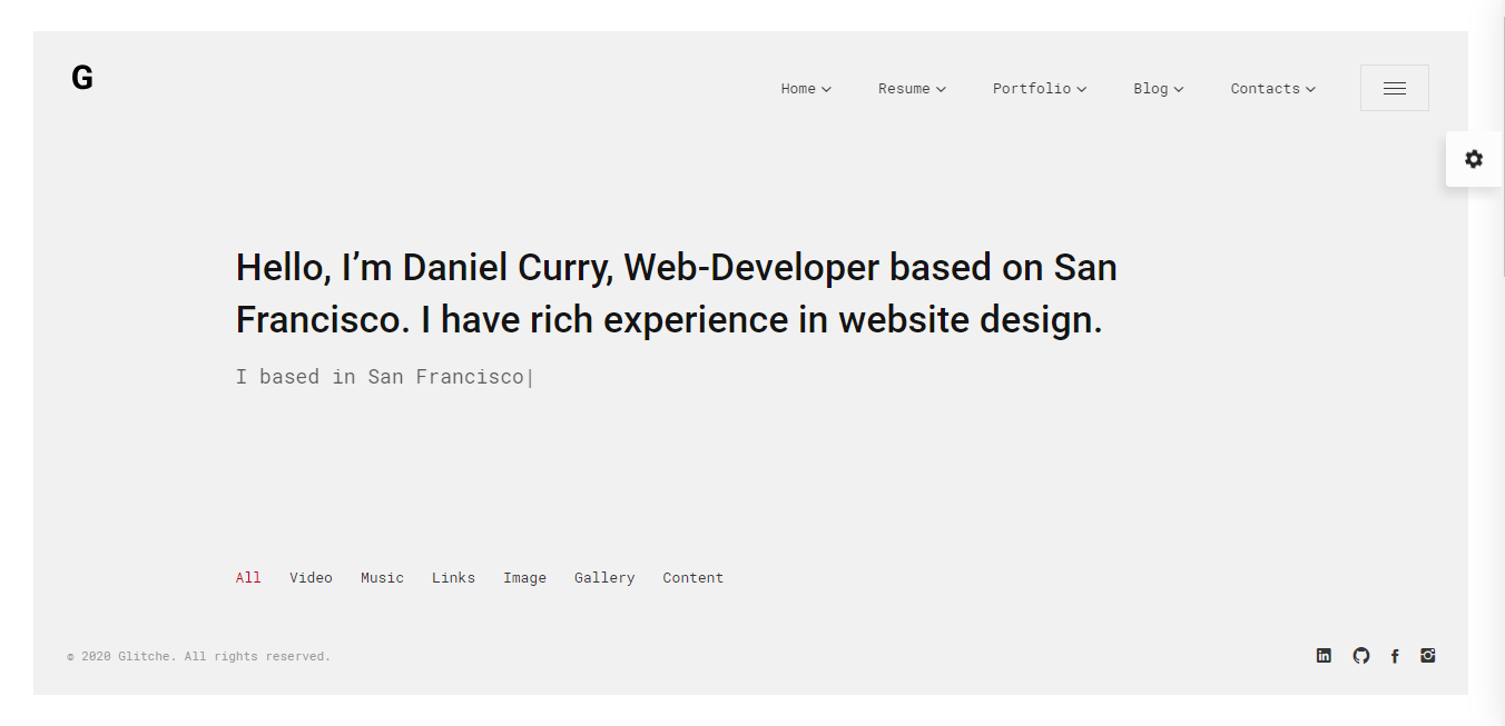 Glitche est l'un des meilleurs thèmes WordPress pour CV en ligne