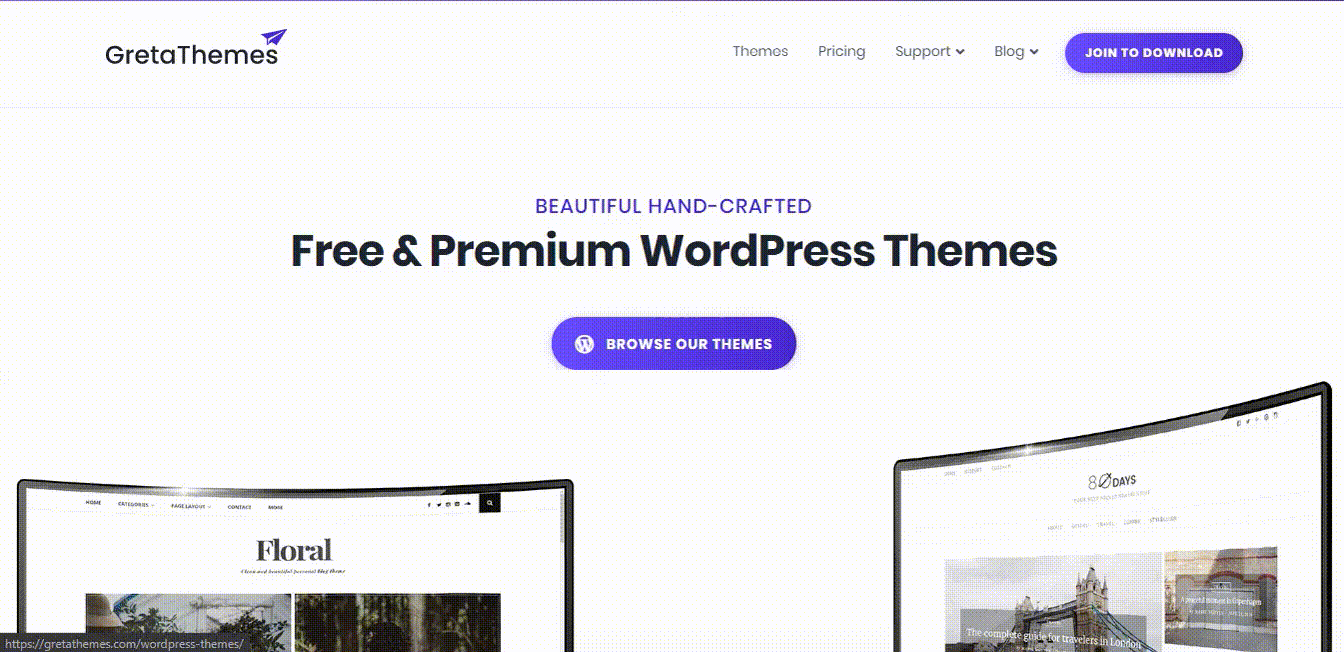 カラーホイールでモノトーンカラースキームを使用する例は、GretaThemesです。