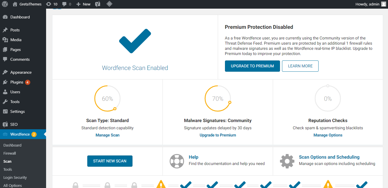 Wordfence începe să scaneze site-ul dvs