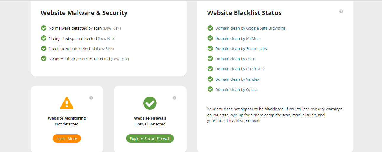 notează orice problemă pe care Sucuri a găsit-o pentru site-ul tău