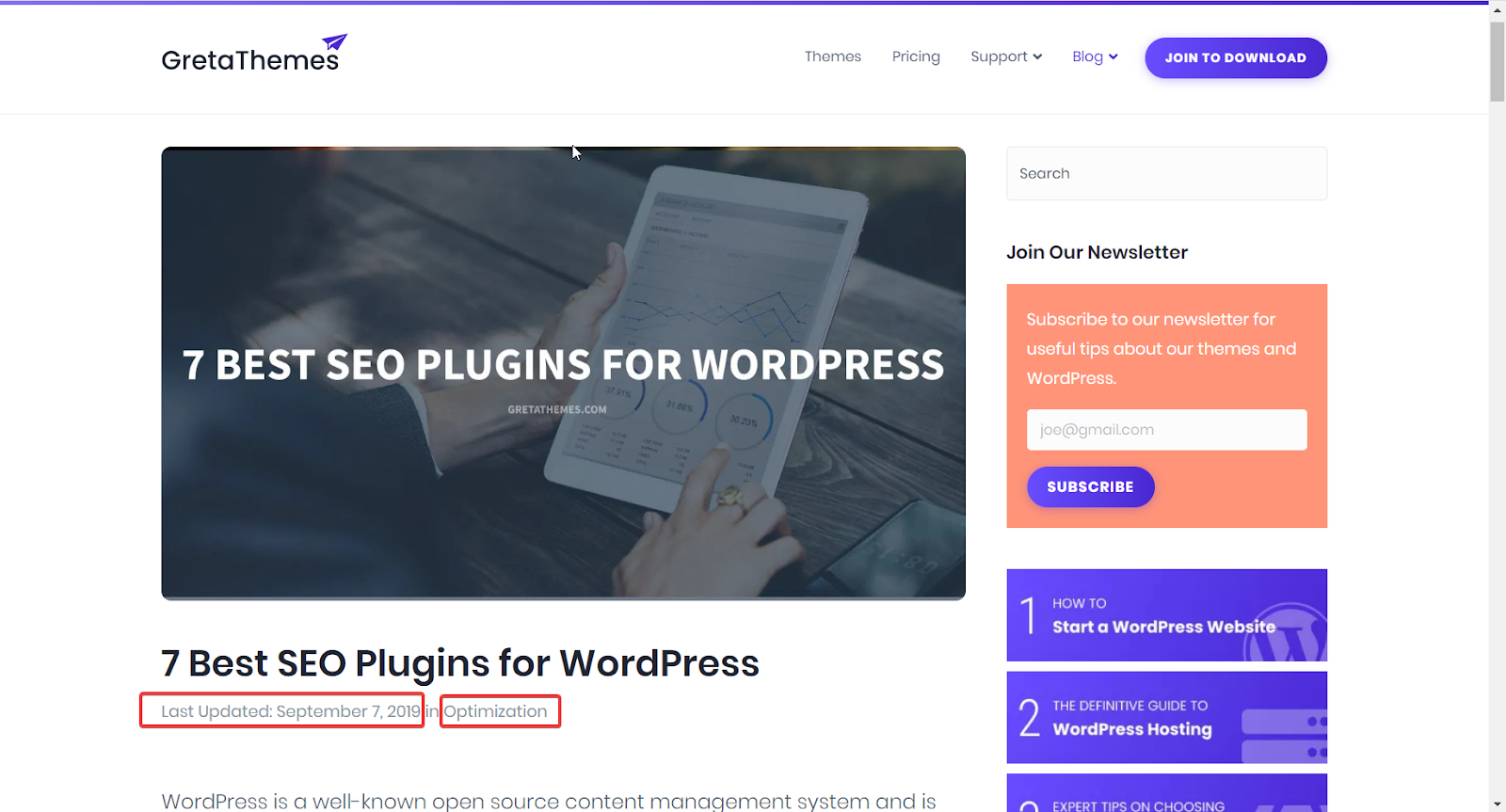 منشور نموذجي في WordPress