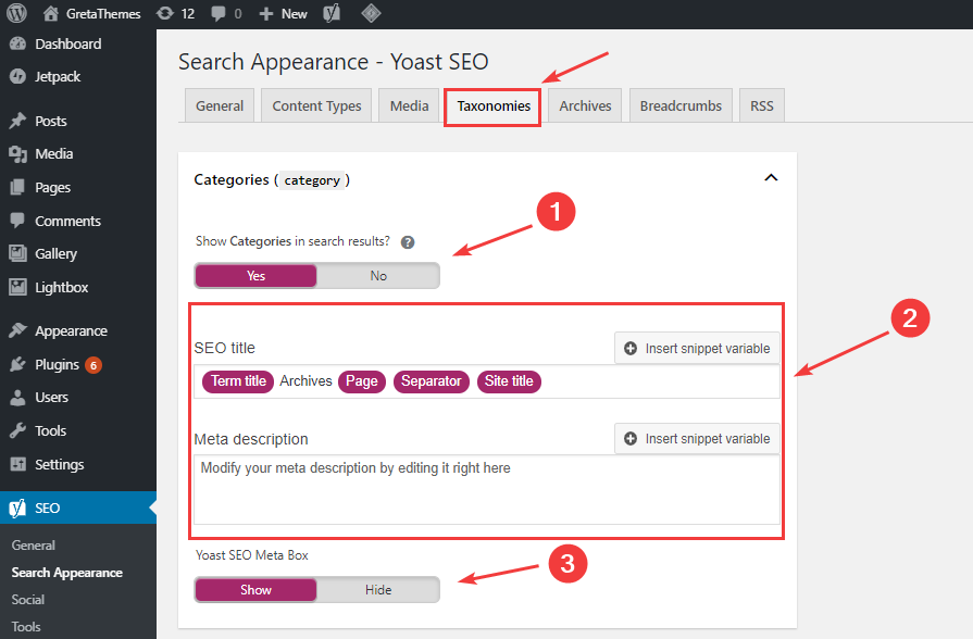 قم بإعداد قسم التصنيف تمامًا مثل قسم أنواع المحتوى