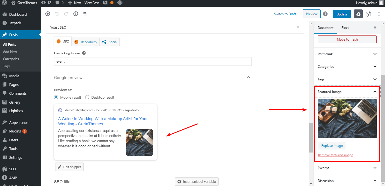 추천 이미지 섹션으로 이동하여 게시물용으로 업로드하세요.
