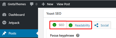 SEO 및 가독성 부분이 모두 녹색이면 게시물 콘텐츠를 성공적으로 최적화한 것입니다.