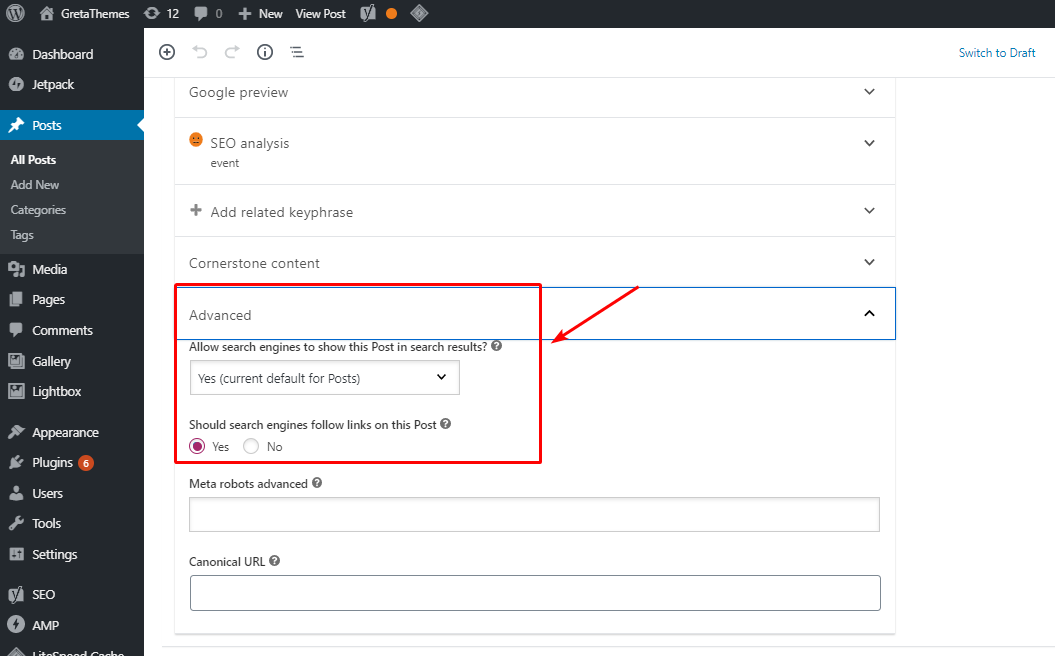 Yoast SEO의 고급 섹션에는 신경써야 할 두 가지 기본 부분이 있습니다.