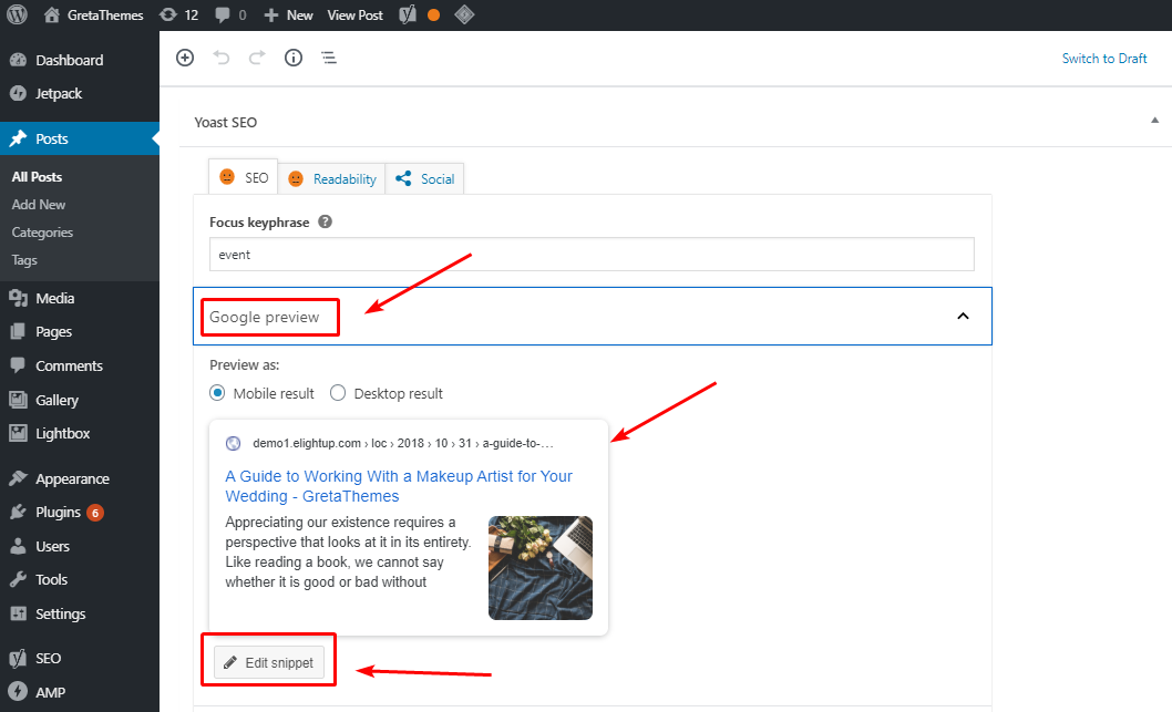 Yoast SEO는 SERP에서 웹사이트의 미리보기를 표시할 수 있습니다.