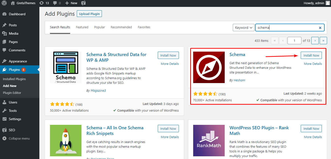 คุณสามารถดาวน์โหลด ติดตั้ง และเปิดใช้งาน Schema ได้จาก Dashboard