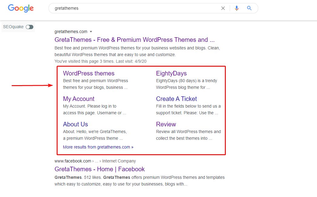 ตัวอย่างข้อมูลสื่อสมบูรณ์จะแสดงและเน้นลิงก์ที่สำคัญบนเมนูหลักของหน้า