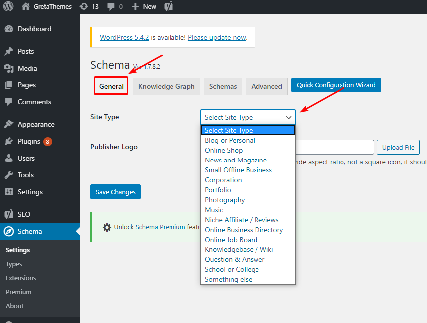 ในแท็บทั่วไป คุณจะเพิ่มข้อมูลพื้นฐานเกี่ยวกับเว็บไซต์และอัปโหลดโลโก้เพจของคุณ
