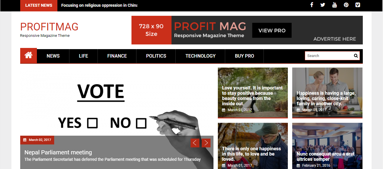 ProfitMag es un tema de WordPress para revistas gratuito y receptivo que viene con un diseño limpio y receptivo.