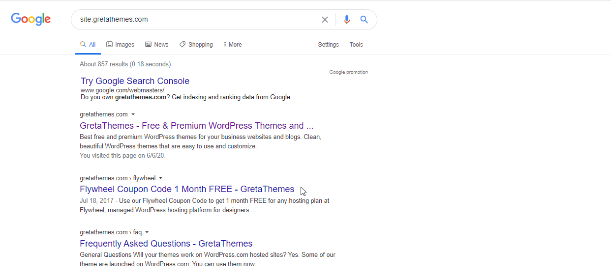 إذا تمت فهرسة موقع الويب الخاص بك بواسطة Google ، فستكون النتيجة على هذا النحو.