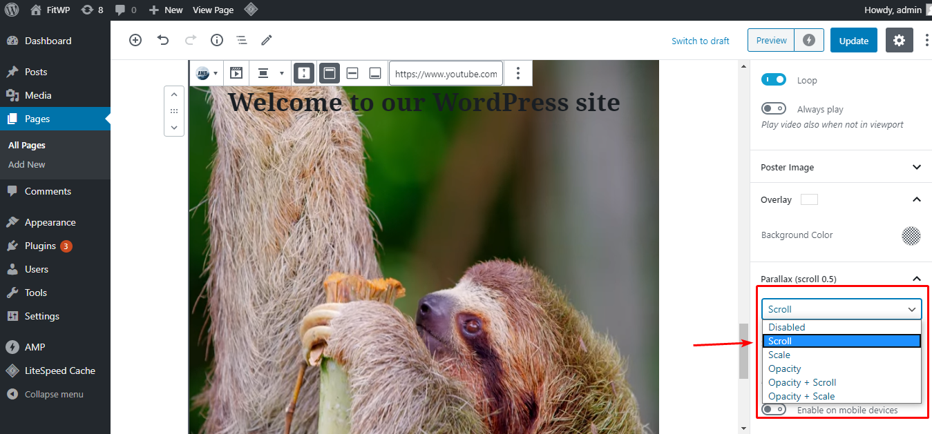 効果のオン/オフを切り替えたり、さまざまな種類の視差を簡単に選択したりできます