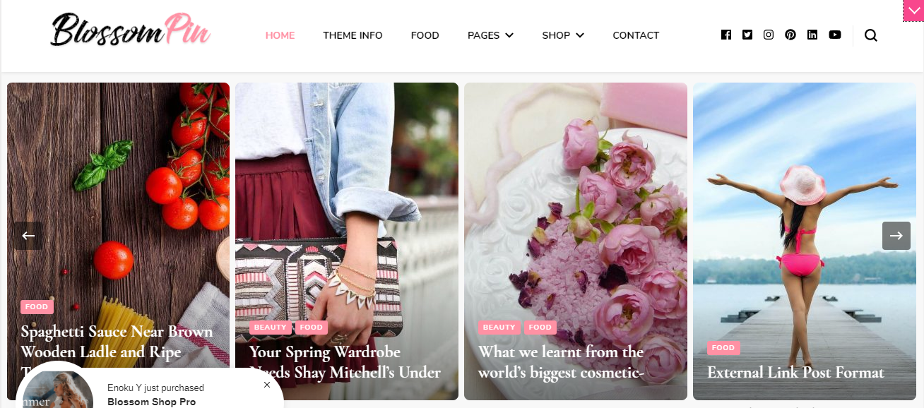 Con un hermoso diseño espléndido, Blossom Pin es adecuado para contenido relacionado con mujeres, como blogs de belleza, estilo de vida o moda.