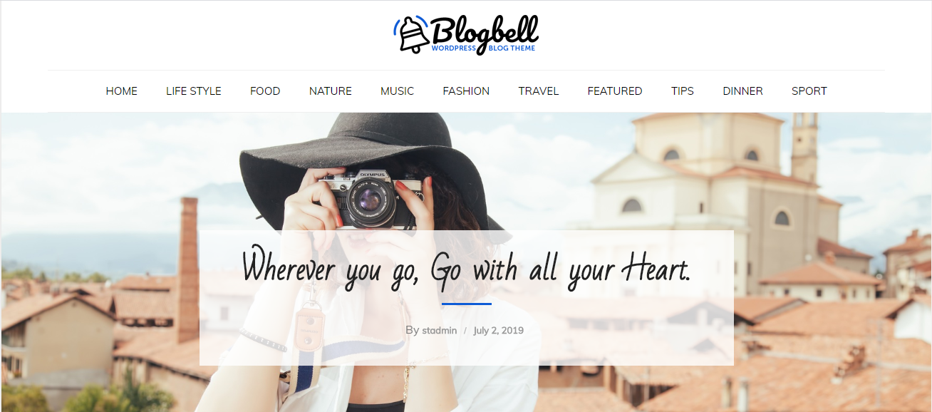 BlogBell es un hermoso tema de blog gratuito que se adapta a muchos tipos de temas, como estilo de vida, comida, blogs personales y más.