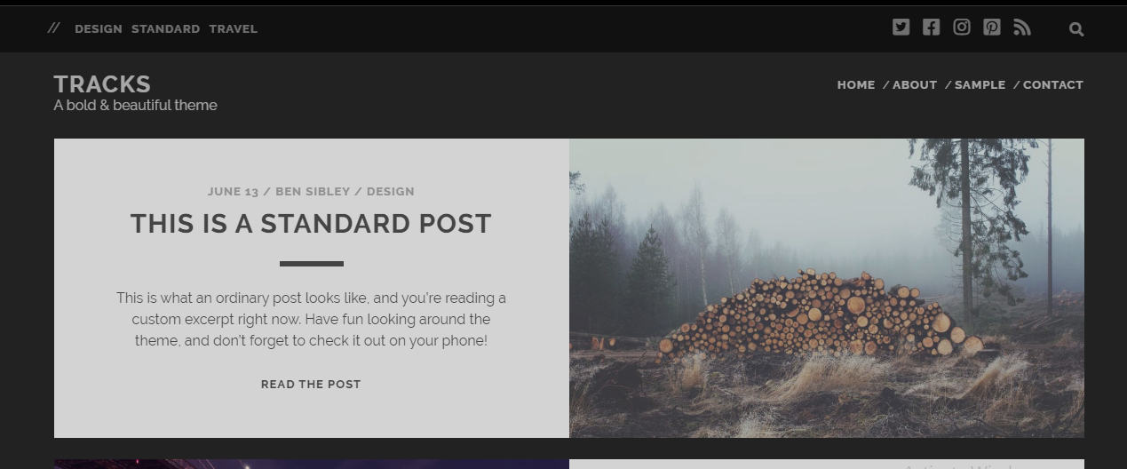 Tracks es un tema gratuito de WordPress para blogs con un diseño minimalista y limpio