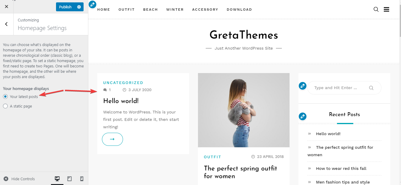 Показана домашняя страница с вашими последними сообщениями.