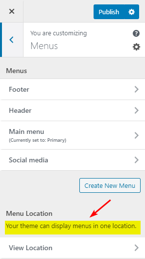 Количество мест меню отображается в разделе «Расположение меню».