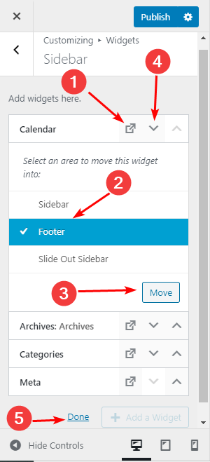 Переместите виджеты в другую область темы.