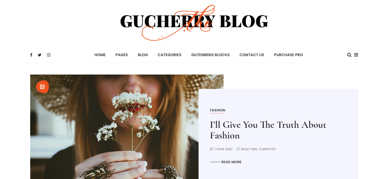 GuCherry Blog é um tema WordPress moderno e gratuito para todos os tipos de blogs da moda.