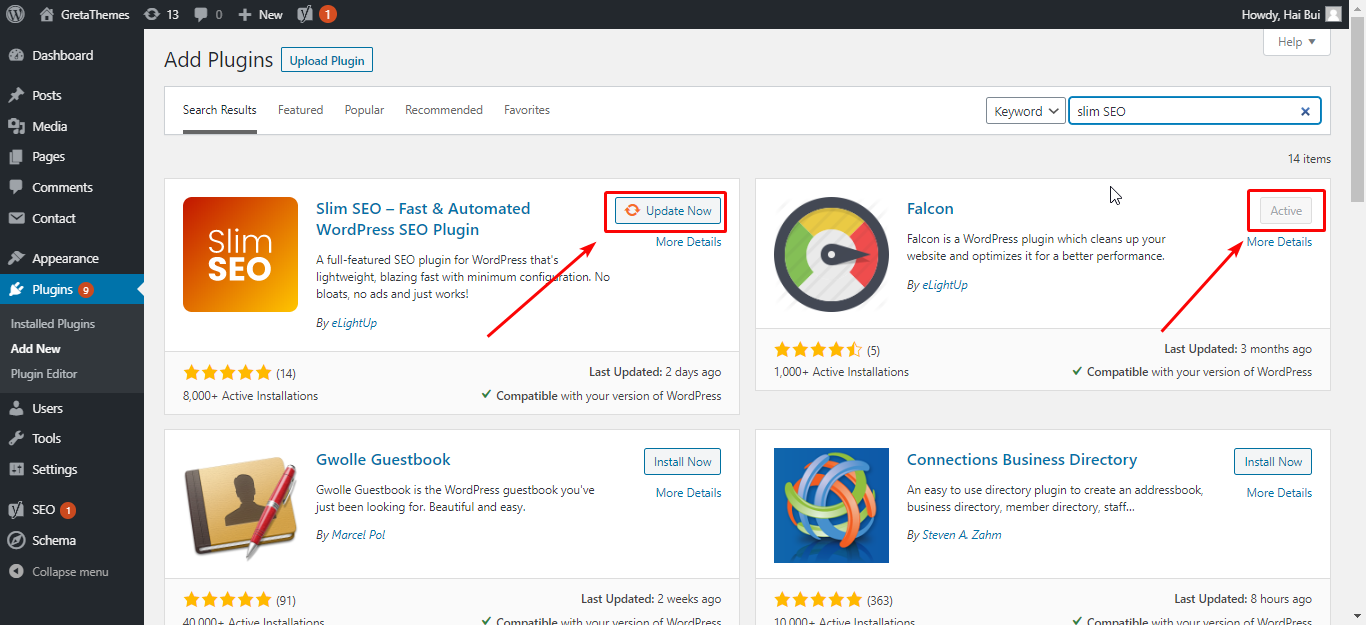 Les plugins sont activés et doivent être mis à jour.