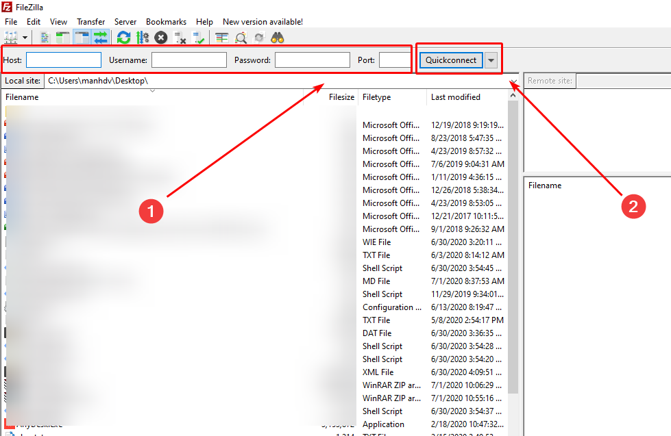 Connectez-vous FTP avec votre compte d'hébergement.