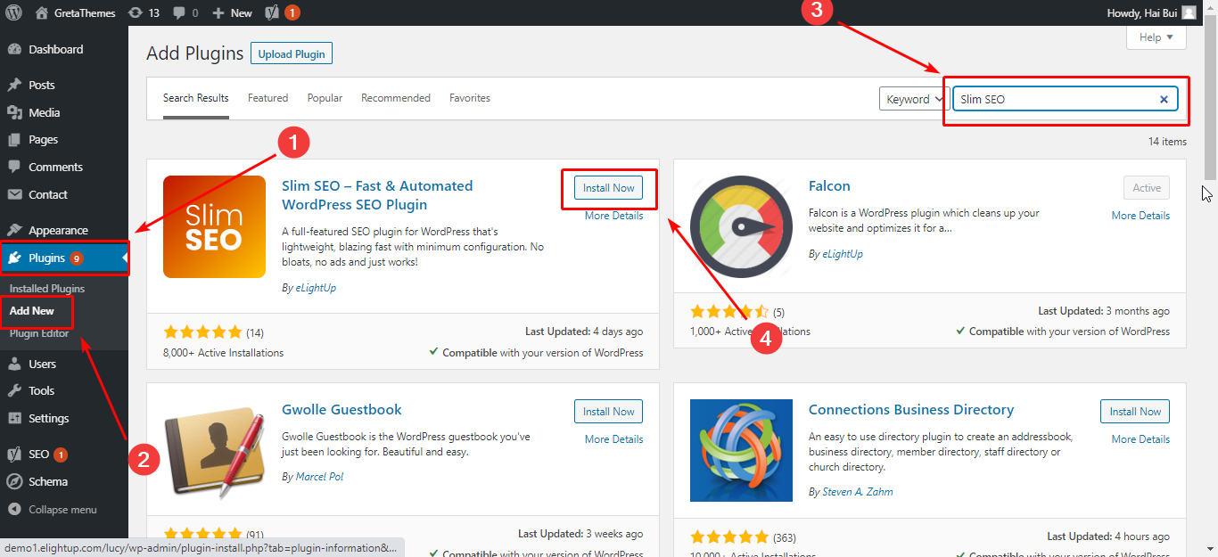 Installez un plugin directement depuis le tableau de bord Admin.