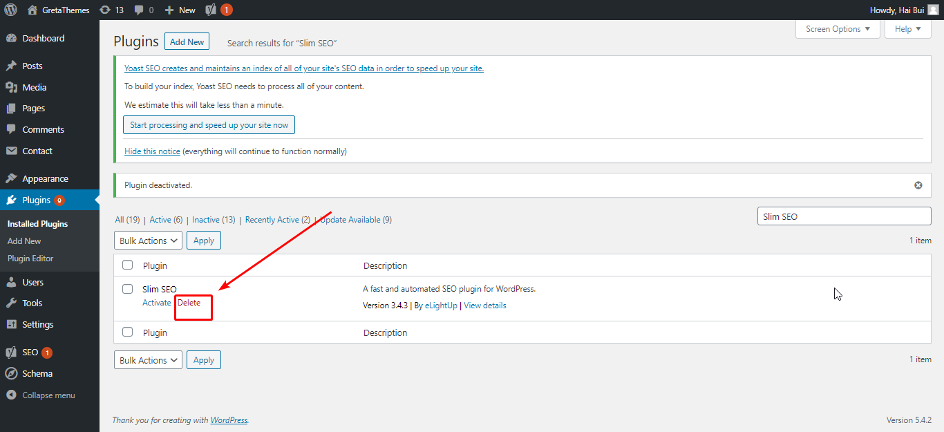 Supprimer un plugin.