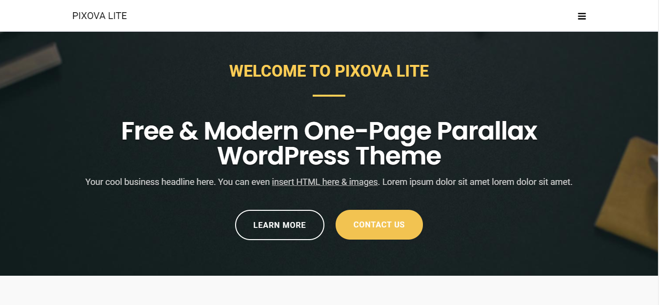 Pixova Lite est un thème WordPress gratuit qui se distingue par son effet de parallaxe.