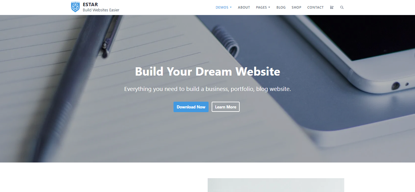 eStar est un thème WordPress de parallaxe propre, lumineux et élégant.