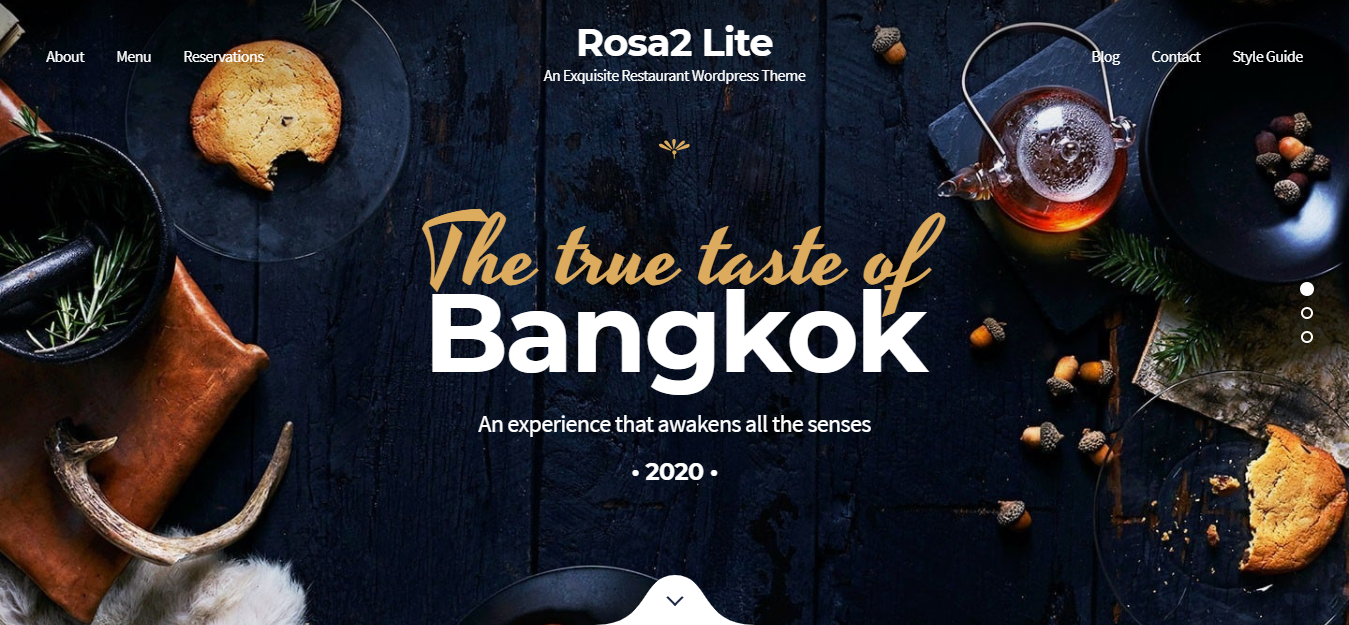 Rosa2 Lite est un thème WordPress gratuit de parallaxe pour les restaurants.