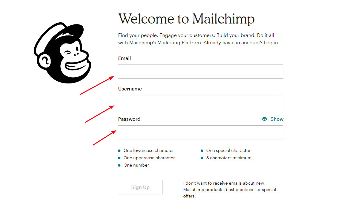 Создайте аккаунт на MailChimp