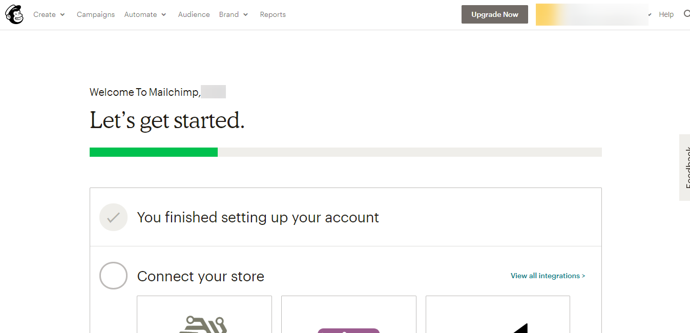 Введите данные в поле Приступим к работе MailChimp.