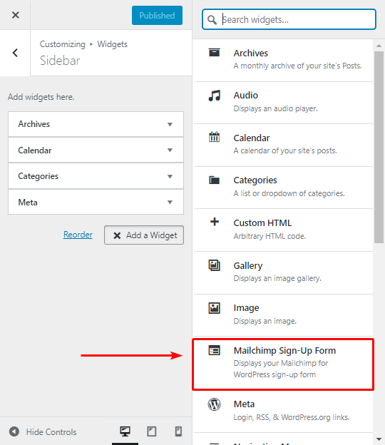 Mailchimp предоставляет вам специальный виджет, позволяющий легко отображать форму.