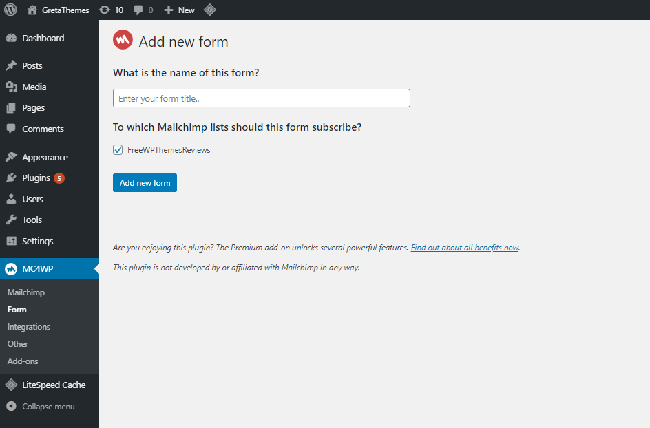 Создайте форму регистрации с помощью плагина MailChimp для отправки сообщений в блоге по электронной почте.