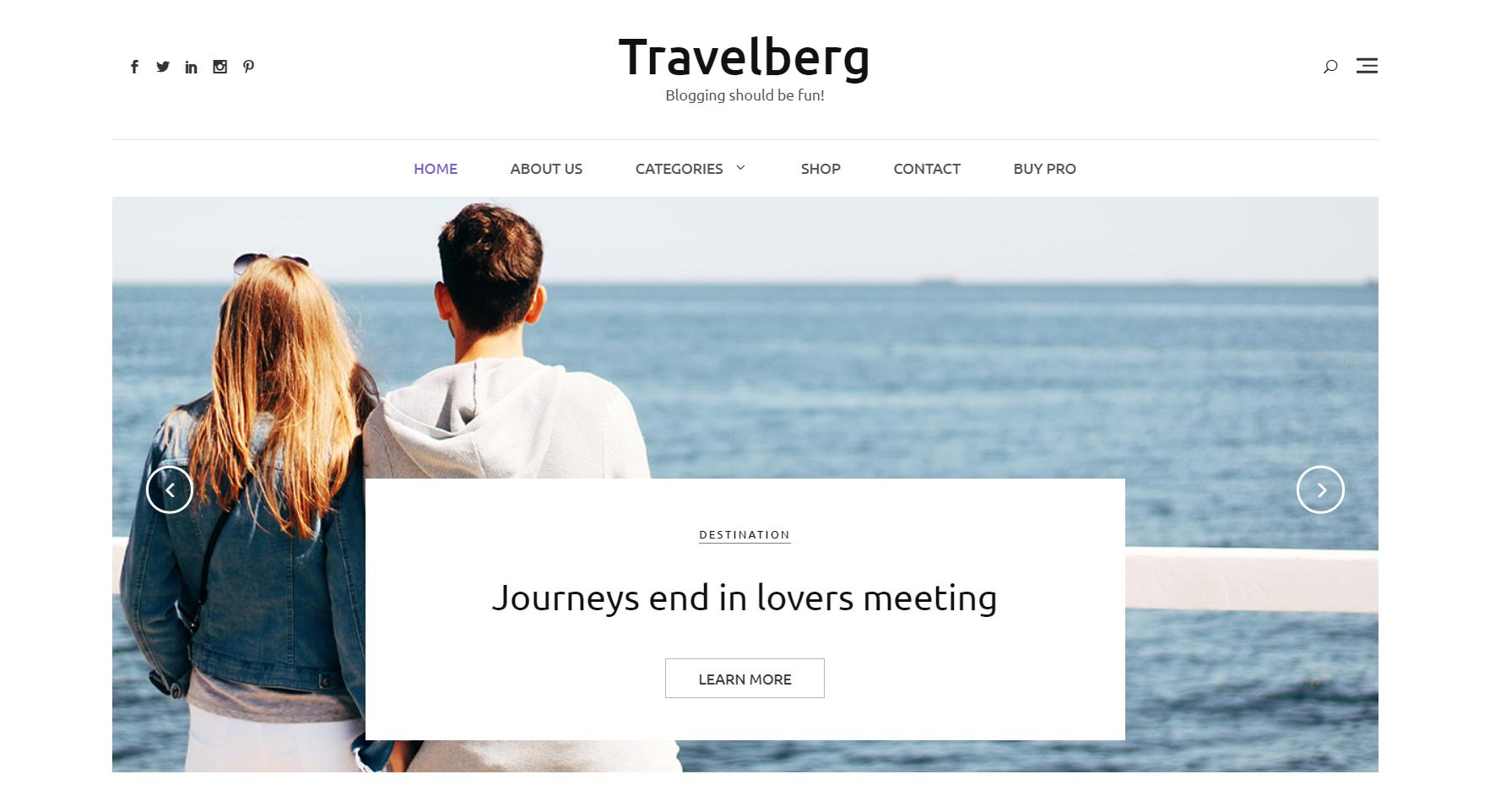 Travelberg es un tema vívido y atractivo adecuado para blogs de viajes creativos.