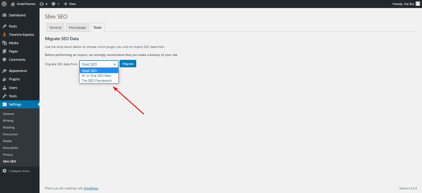 Importation des données des 3 plugins SEO les plus populaires.