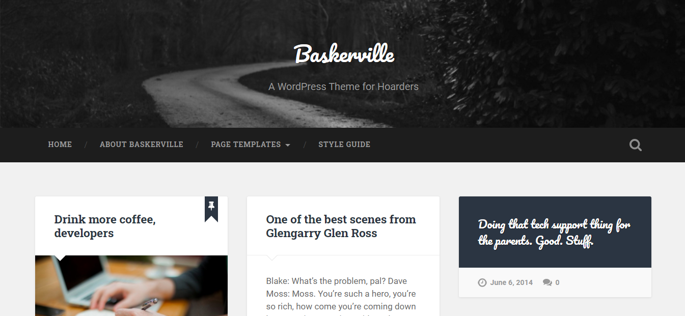 Baskerville은 모든 게시물을 석조 3열 레이아웃으로 표시하기 위한 WordPress 블로그 테마 디자인입니다.