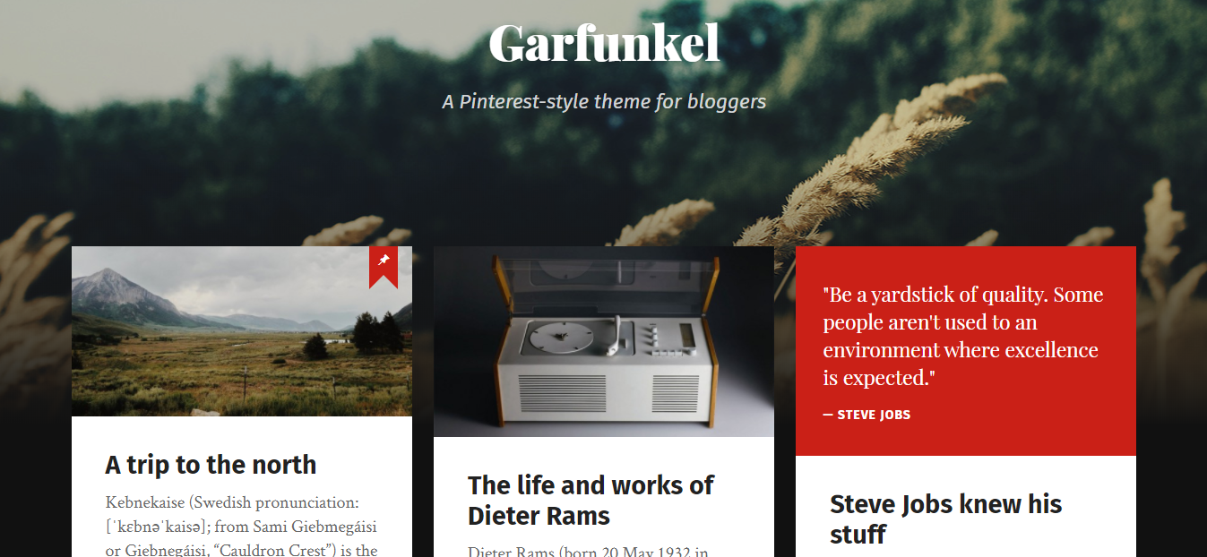 Garfunkel WordPress 테마는 거의 모든 종류의 블로그, 특히 사진 블로그를 만드는 데 사용할 수 있습니다.