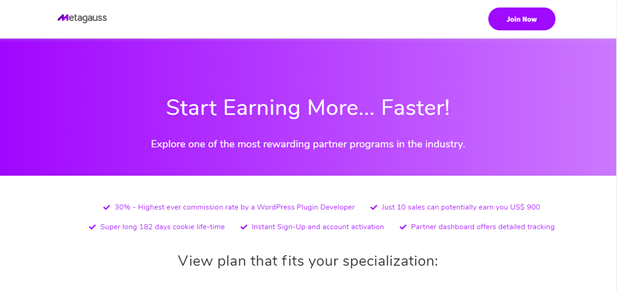 Program Mitra Metagauss menawarkan komisi 30%.