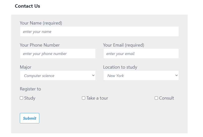 Eu crio um formulário de contato para inscrição na universidade