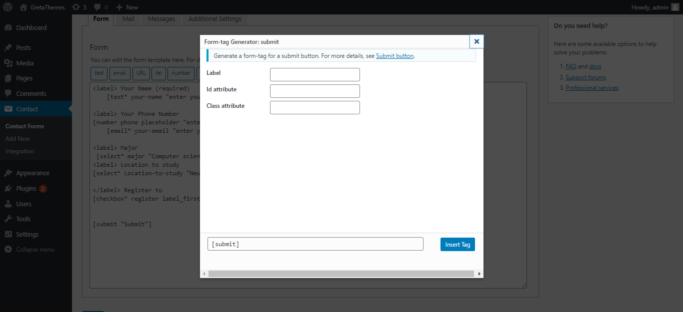 Crie o botão de envio do formulário de contato