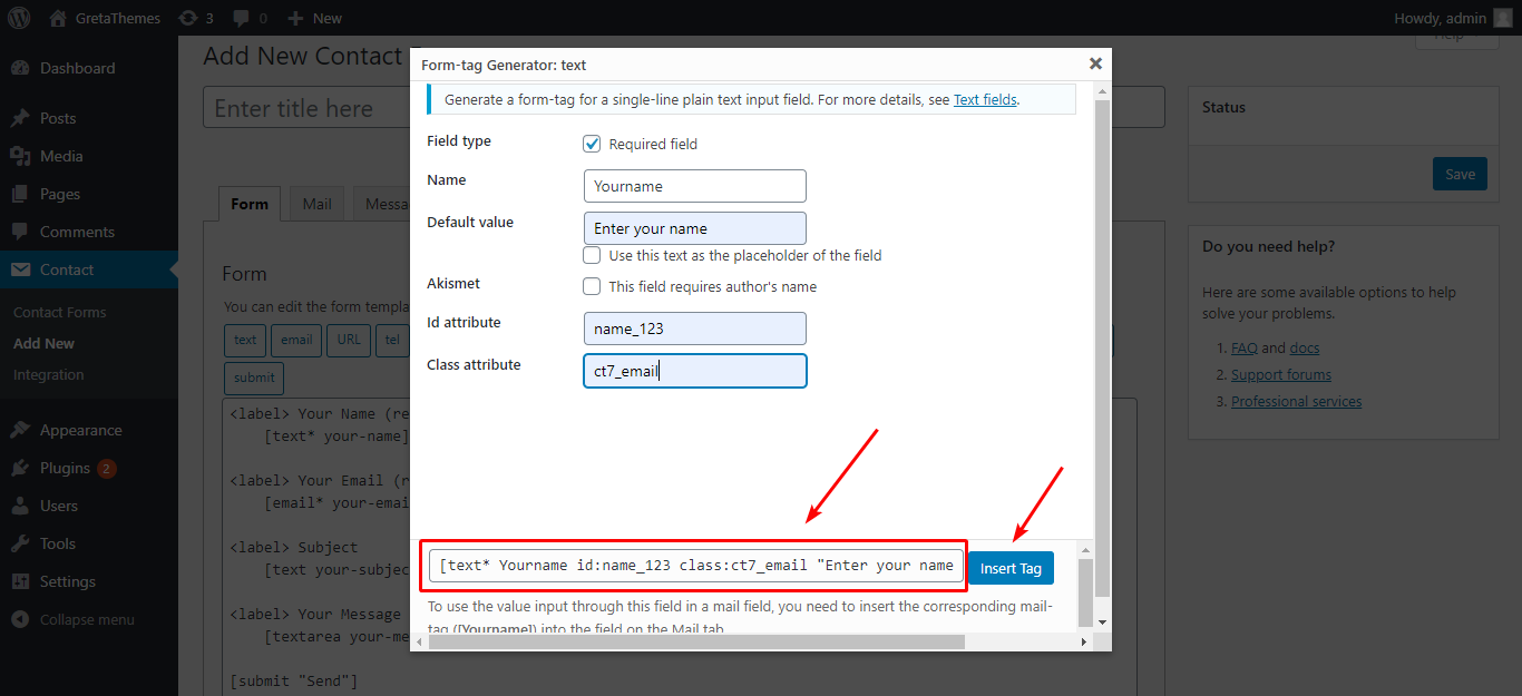 Insira o campo no HTML do formulário de contato.
