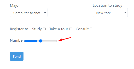 O Slider exibirá uma escala para escolher o número no formulário de contato