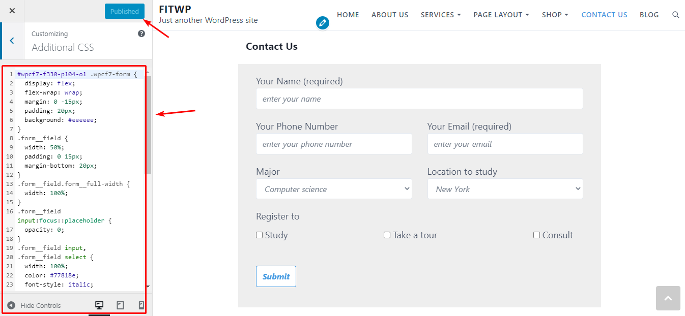 Defina o estilo do formulário de contato para melhor exibição