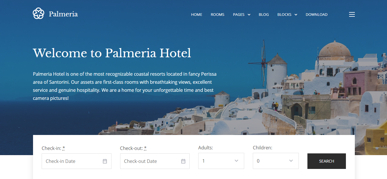 Palmeria - это чистая, элегантная и современная тема WordPress для создания отелей.